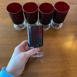 Vintage Set of 5 Red Luminarc Glasses